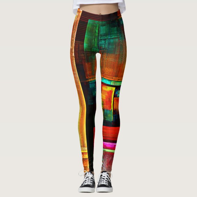 Colorful Squares Modern Abstract Art Pattern #04 Leggings (Front)