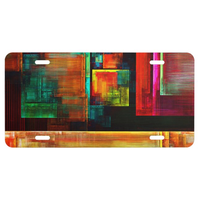Colorful Squares Modern Abstract Art Pattern #04 License Plate (Front)