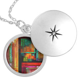 Colorful Squares Modern Abstract Art Pattern #04 Locket Necklace