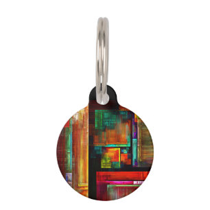 Colorful Squares Modern Abstract Art Pattern #04 Pet ID Tag