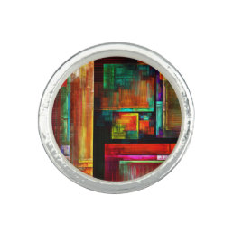 Colorful Squares Modern Abstract Art Pattern #04 Ring