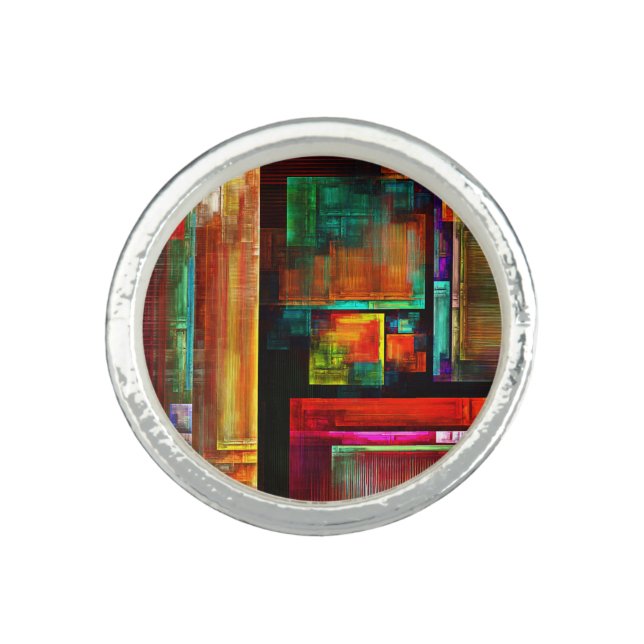 Colorful Squares Modern Abstract Art Pattern #04 Ring (Front)