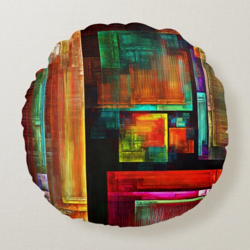 Colorful Squares Modern Abstract Art Pattern 04 Round Pillow