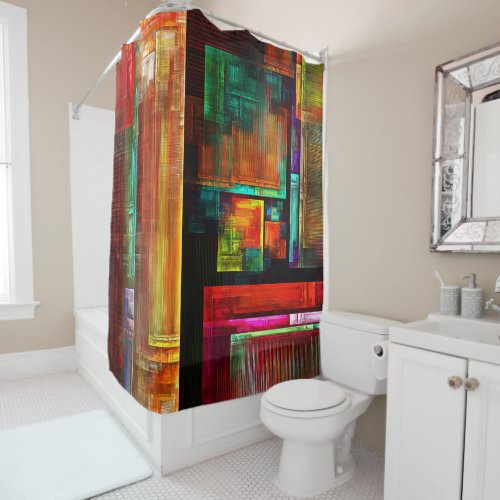 Colorful Squares Modern Abstract Art Pattern 04 Shower Curtain