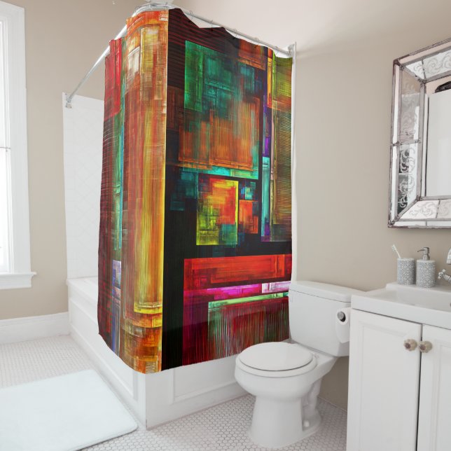 Colorful Squares Modern Abstract Art Pattern #04 Shower Curtain (In Situ)