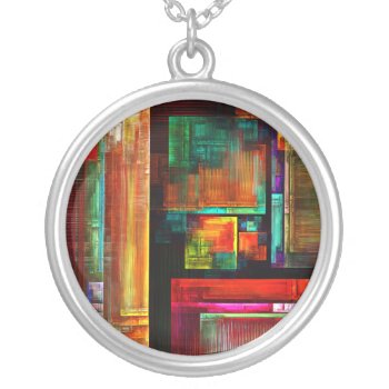 Colorful Squares Modern Abstract Art Pattern #04 Silver Plated Necklace by OniArts at Zazzle