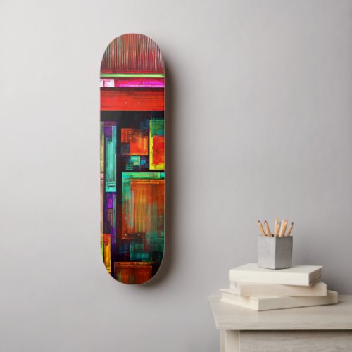 Colorful Squares Modern Abstract Art Pattern 04 Skateboard