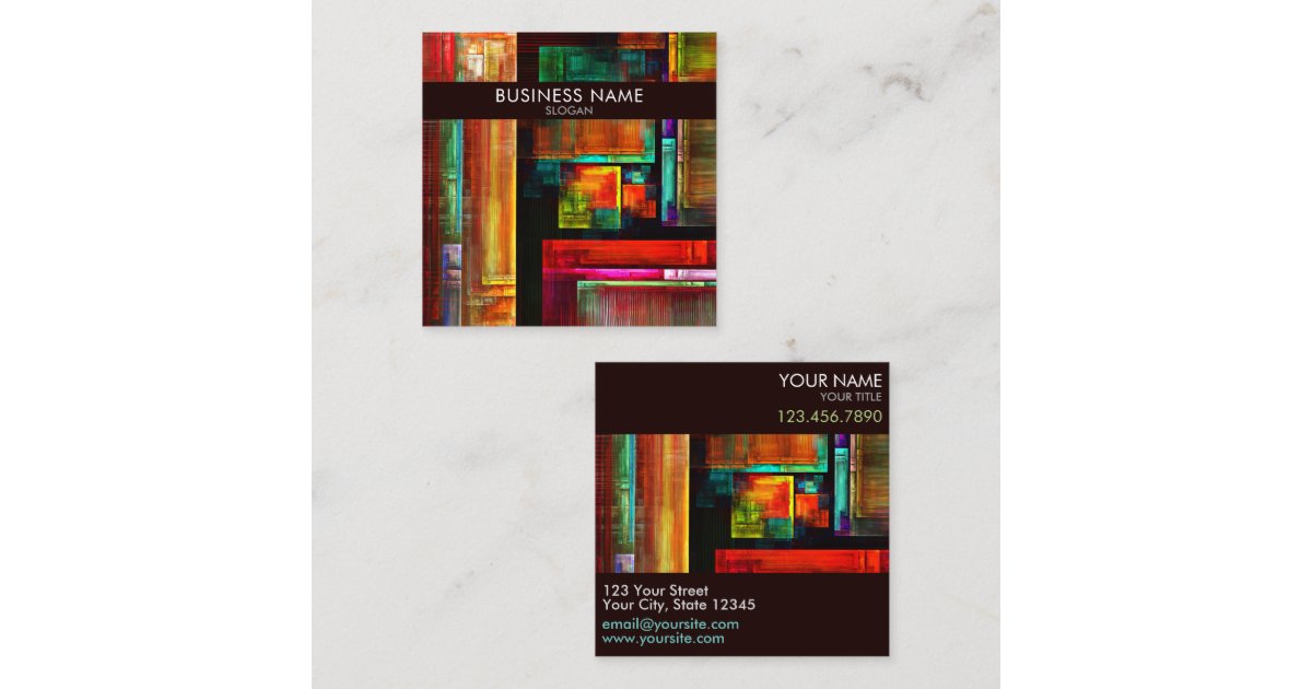 Square Pattern Visiting Card Colorful Squares Modern Abstract Art Pattern #04 Square Business Card ...