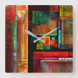 Colorful Squares Modern Abstract Art Pattern #04 Square Wall Clock