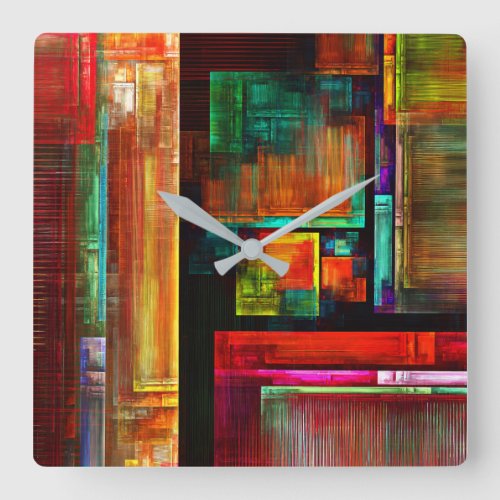 Colorful Squares Modern Abstract Art Pattern 04 Square Wall Clock