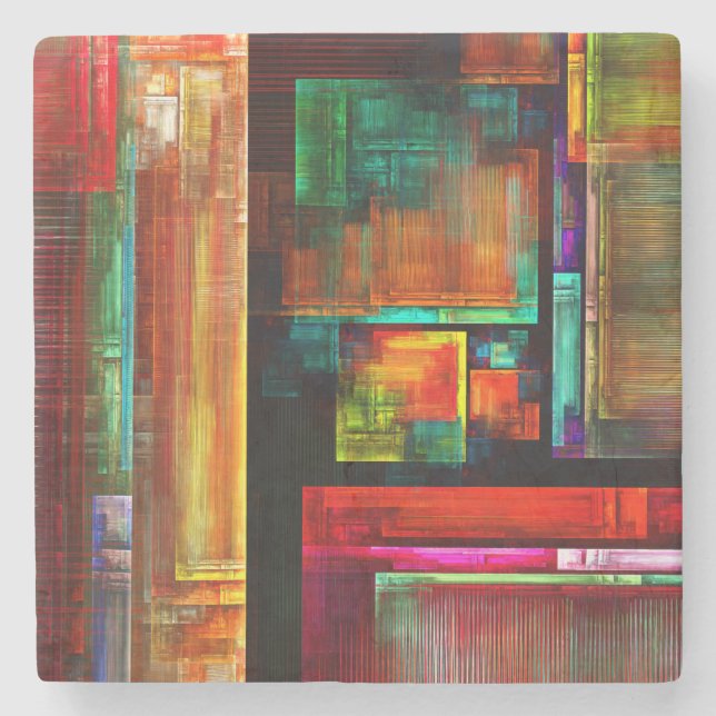 Colorful Squares Modern Abstract Art Pattern #04 Stone Coaster (Front)