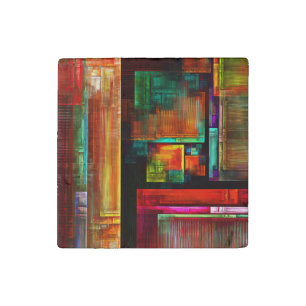 Colorful Squares Modern Abstract Art Pattern #04 Stone Magnet