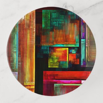 Colorful Squares Modern Abstract Art Pattern #04 Trinket Tray by OniArts at Zazzle