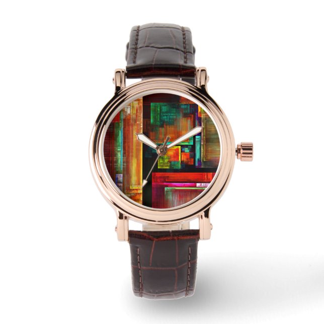 Colorful Squares Modern Abstract Art Pattern #04 Watch (Front)