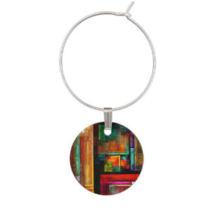 Colorful Squares Modern Abstract Art Pattern #04 Wine Charm