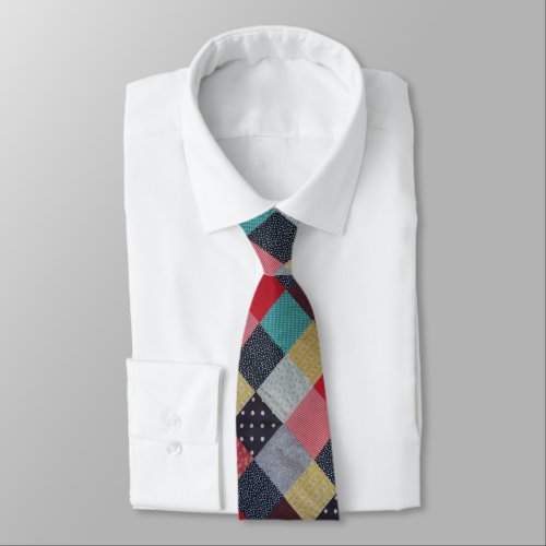 colorful squares of vintage patchwork neck tie