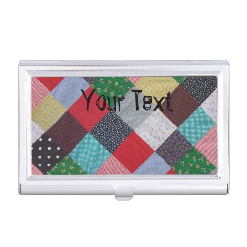 colorful squares of vintage style patchwork  business card case