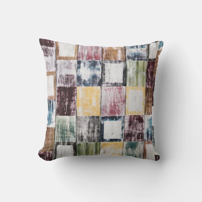 Colorful  squares pattern outdoor pillow (Front)