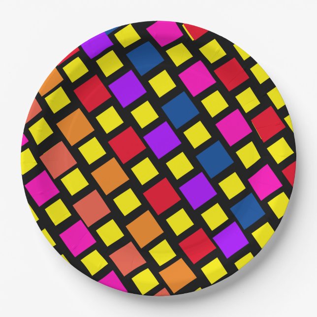 Colorful Squares Pattern Paper Plates (Front)