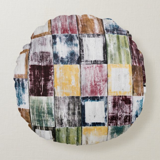 Colorful  squares pattern round pillow (Front)