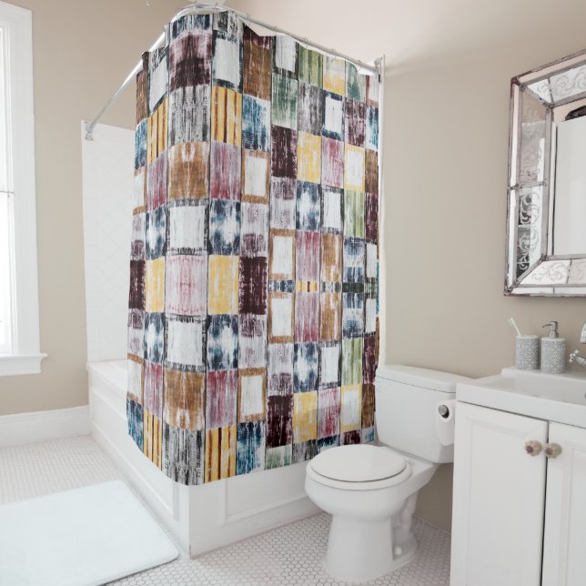 Colorful  squares pattern shower curtain (In Situ)