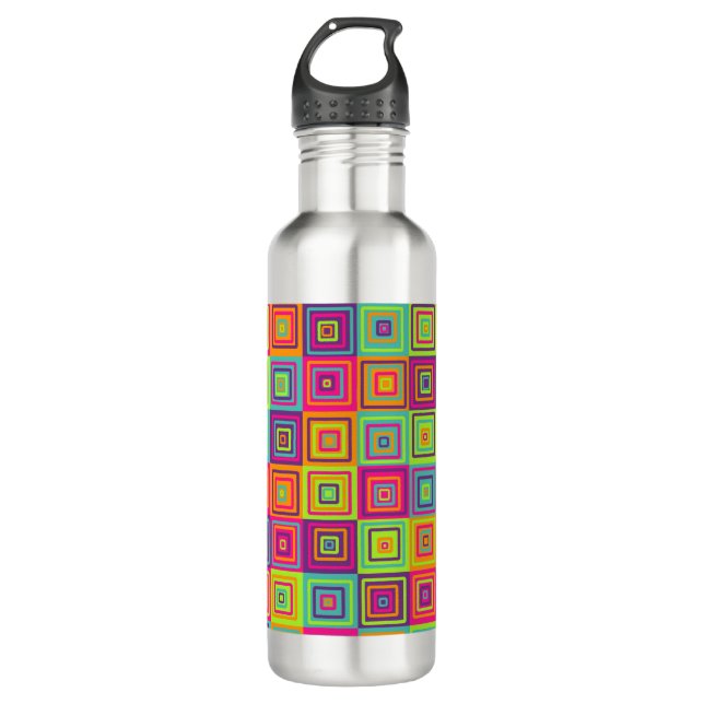 colorful Squares Pattern Stainless Steel Water Bottle (Front)
