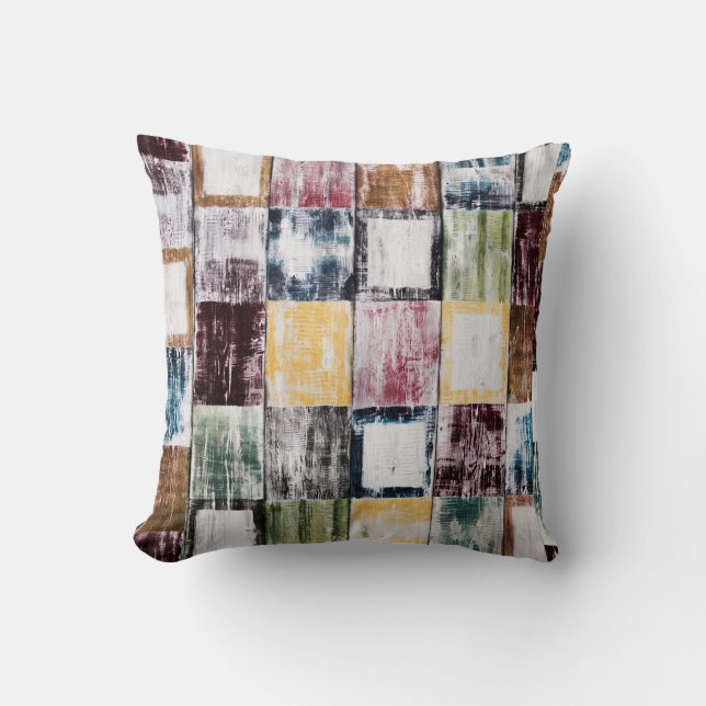 Colorful  squares pattern throw pillow (Front)