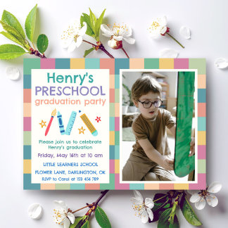 Colorful Squares Photo Preschool Graduation Invitation