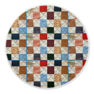Colorful squares quilt pattern ceramic knob