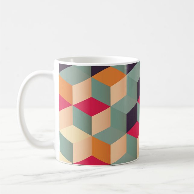 Colorful squares, retro geometric pattern. coffee mug (Left)