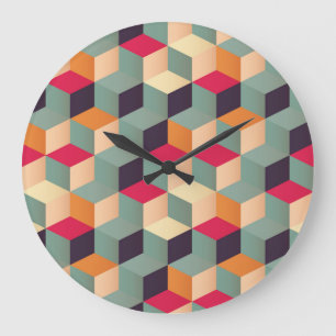 Colorful squares, retro geometric pattern. large clock