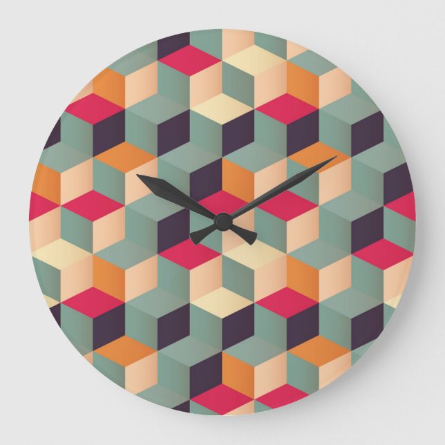 Colorful squares, retro geometric pattern. large clock (Front)