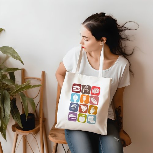 Colorful Squares Tasty Food silhouette for Foodies Tote Bag