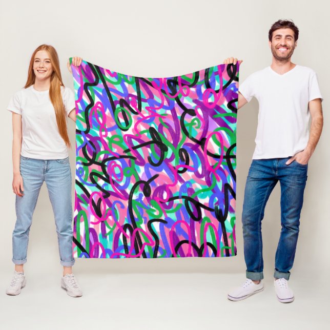Colorful Squiggles Abstract Art Fleece Blanket (In Situ)