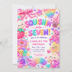 Colorful Squishy Seven Kawaii Birthday Party Invitation