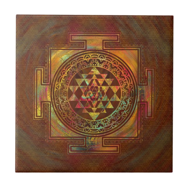 Colorful Sri Yantra  / Sri Chakra Ceramic Tile (Front)