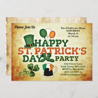 Colorful St Patrick's Day Party Vintage Parchment Invitation