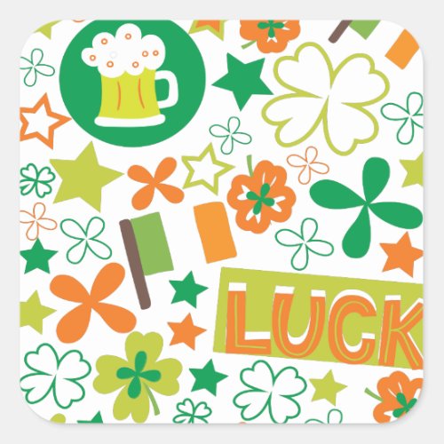 Colorful St Patricks Day Shamrock Pattern Square Sticker