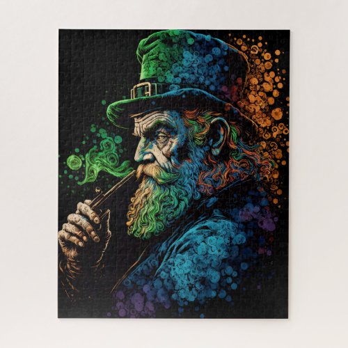 Colorful St Patricks Leprechaun with Pipe Jigsaw Puzzle