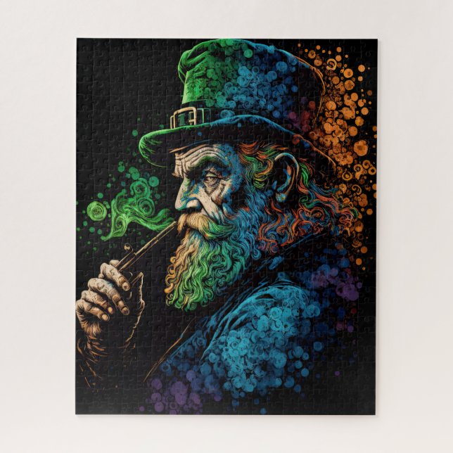 Colorful St Patrick's Leprechaun with Pipe Jigsaw Puzzle (Vertical)
