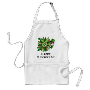 Colorful St. Patrick's with Peeking Leprechaun Adult Apron