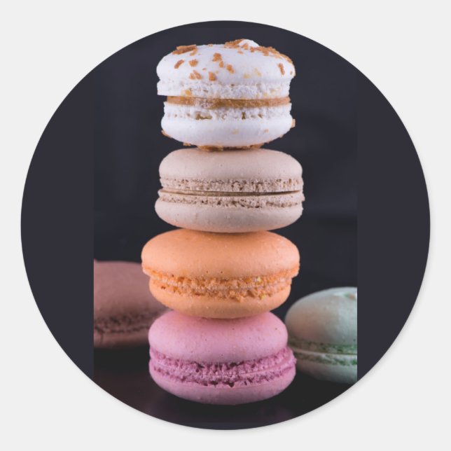Colorful stack of French Macarons Classic Round Sticker (Front)
