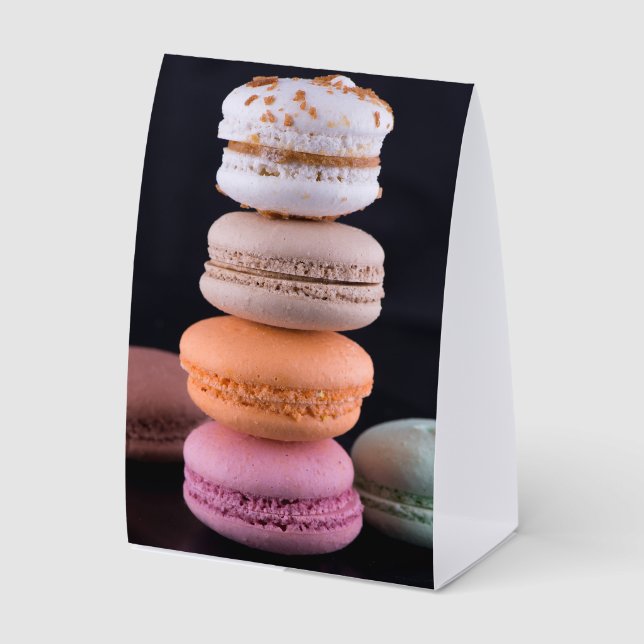 Colorful stack of French Macarons Paper Table Tent (Front)