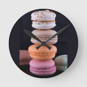 Colorful stack of French Macarons Round Clock