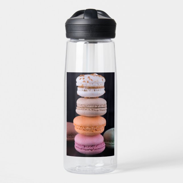 Colorful stack of French Macarons Water Bottle (Front)