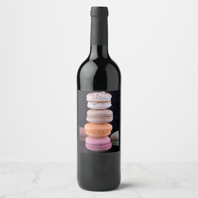 Colorful stack of French Macarons Wine Label (Front)