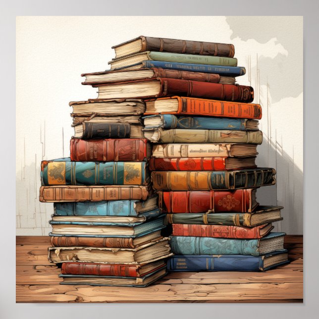 Colorful Stack of Old Books Poster (Front)