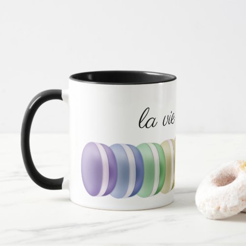 Colorful stack of sweet macarons la vie est belle mug