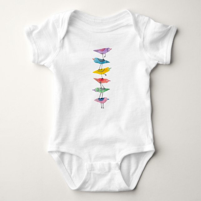 Colorful Stacked Birds Baby Bodysuit (Front)