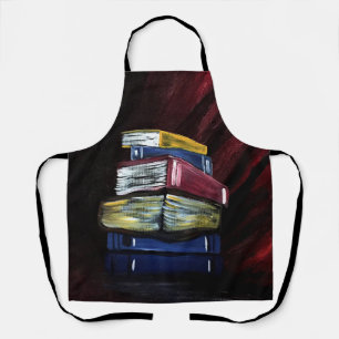 Colorful Stacked Books Painting Literary Kitchen Apron